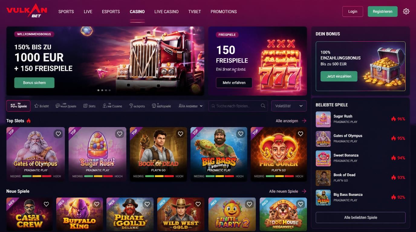Willkommensbonus und erste Slots sichtbar